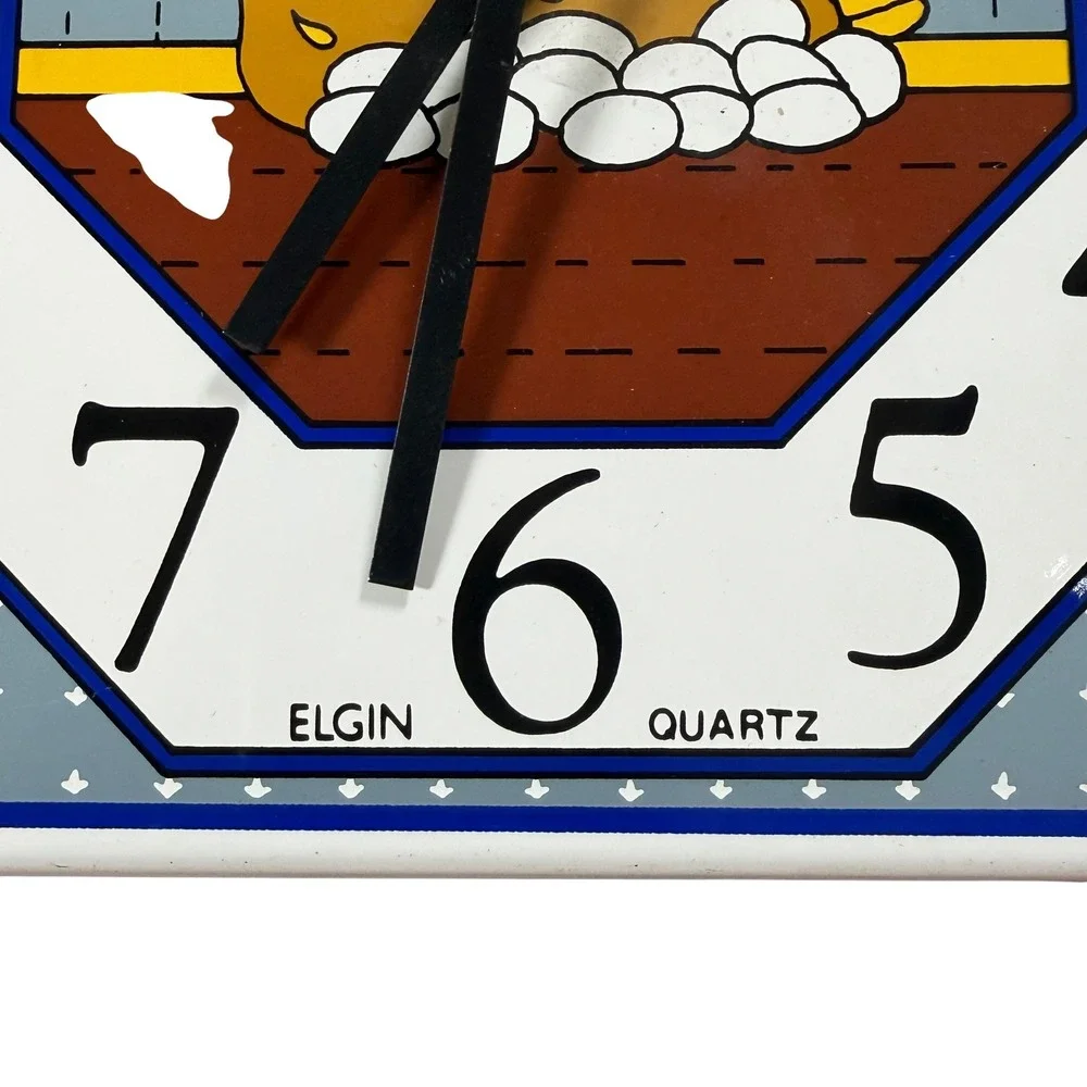 Vintage Elgin Quartz Wall Clock Chicken Hen Ceramic Tile Wood Frame Country